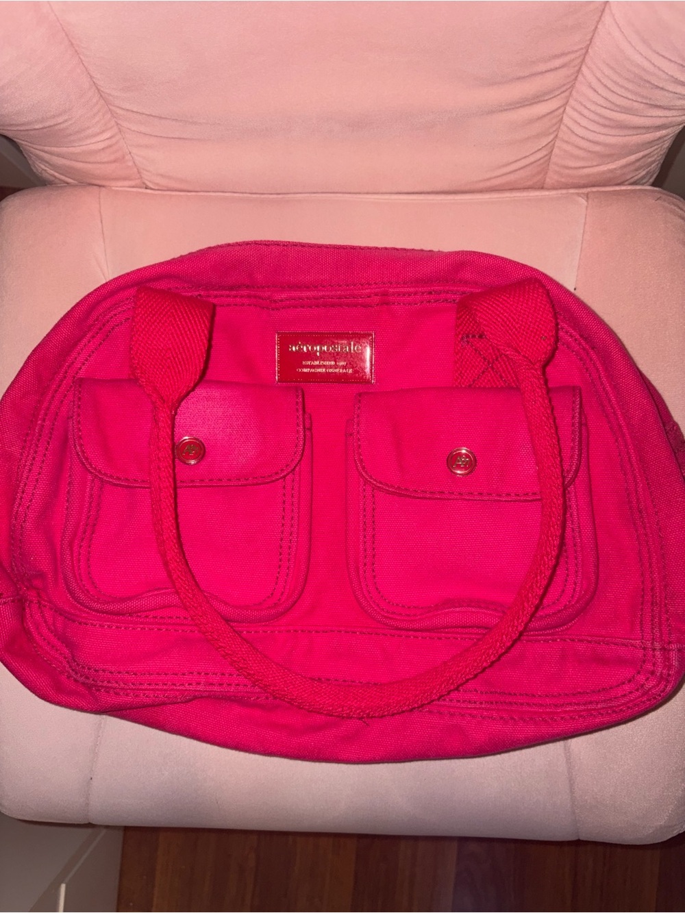 Aeropostale Bright Pink Canvas Shoulder Tote with Front Pockets